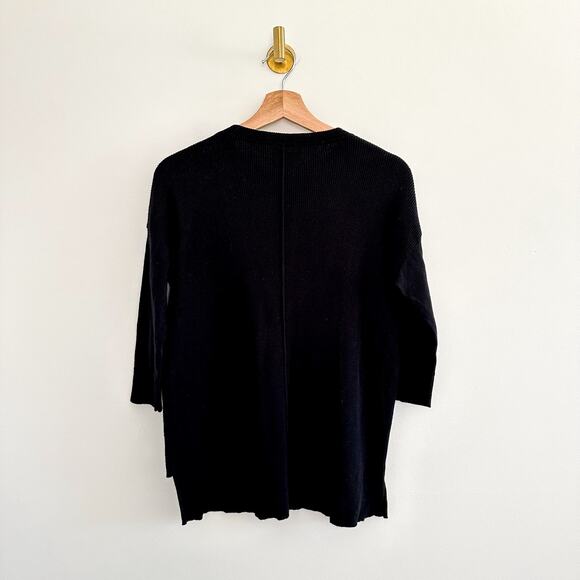 FRAME Cashmere-Silk Blend Ribbed Knit 3/4 Sleeve Sweater Black XS - Picture 2 of 8